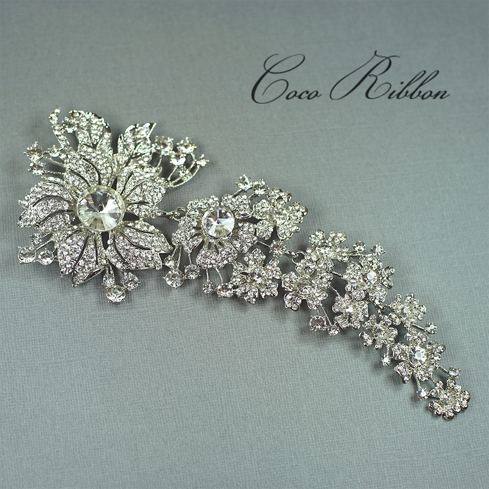 8.7" Extra Large Silver Crystal Flower Brooch Rhinestone Brooches Pin